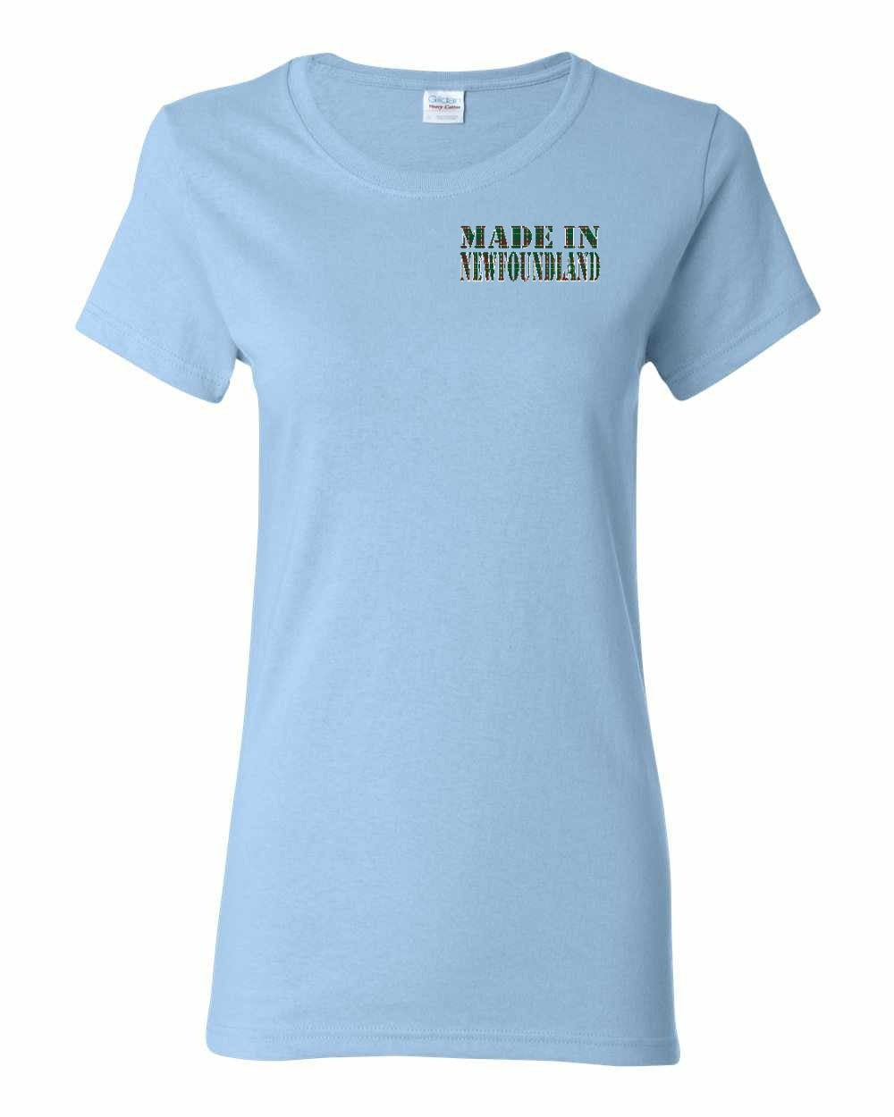 Made In NFLD ( Tartan Lettering) Left Chest and Back Women's Tee
