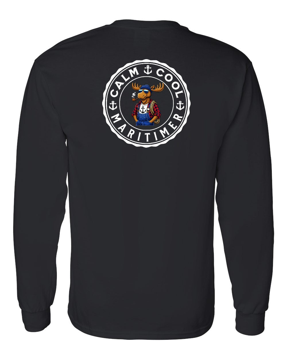 Calm Cool Maritimer Moose Left Chest & Back Long Sleeve Tee - Unisex