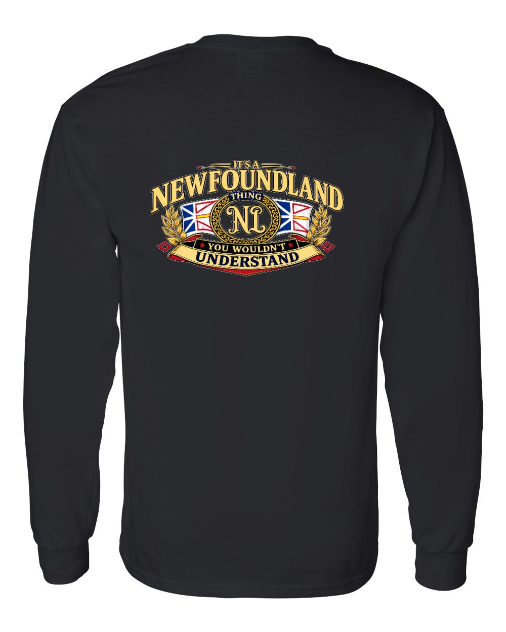 Newfoundland Thing Badge Left Chest and Back Long Sleeve in Black - back