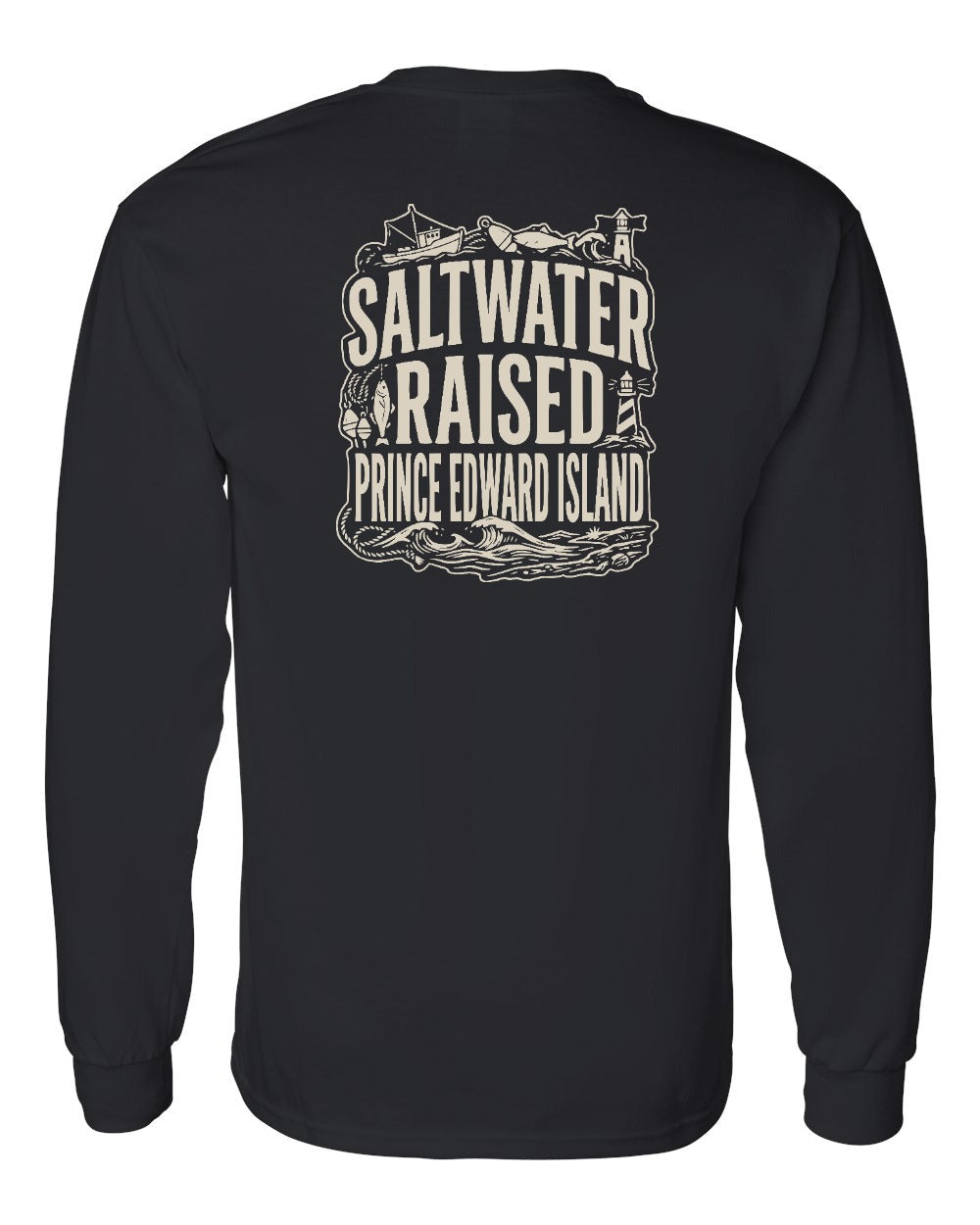 PEI Saltwater Raised Folk Left Chest and Back Long Sleeve Tee - Unisex