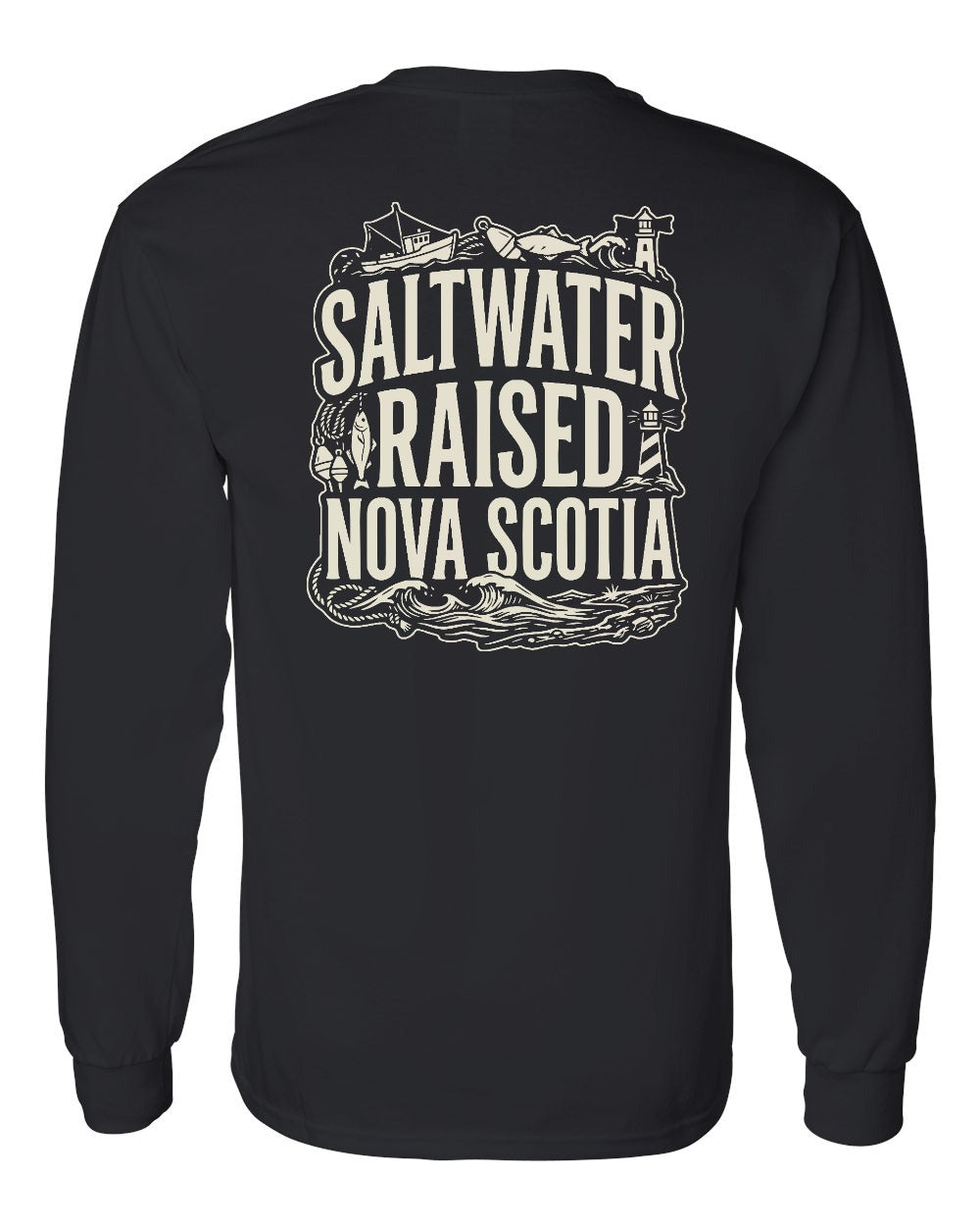 Saltwater Raised NS Folk Left Chest and Back Long Sleeve - Unisex