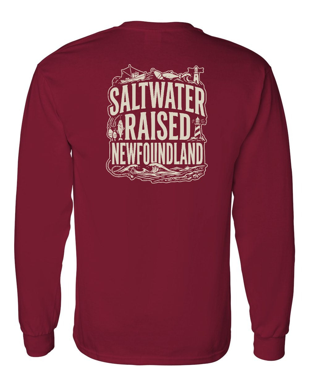 NFLD Saltwater Raised Folk Left Chest and Back Long Sleeve Tee - Unisex