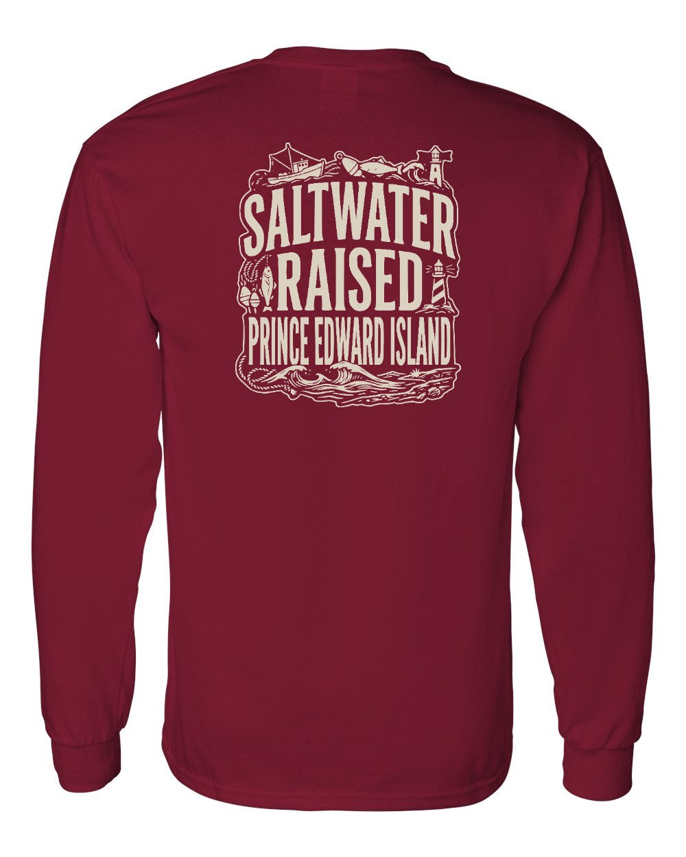 PEI Saltwater Raised Folk Left Chest and Back Long Sleeve Tee - Unisex