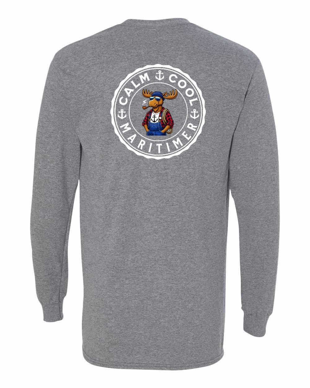 Calm Cool Maritimer Moose Left Chest & Back Long Sleeve Tee - Unisex