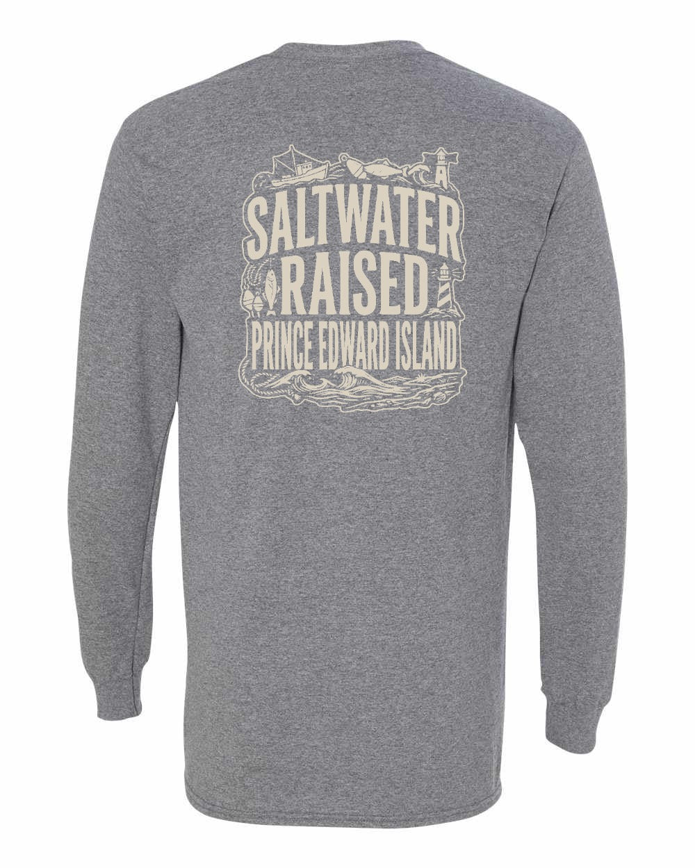 PEI Saltwater Raised Folk Left Chest and Back Long Sleeve Tee - Unisex