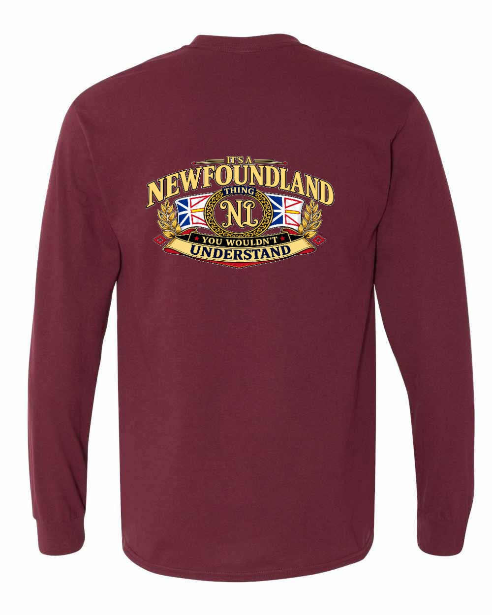 Newfoundland Thing Badge Left Chest and Back Long Sleeve in Maroon - back