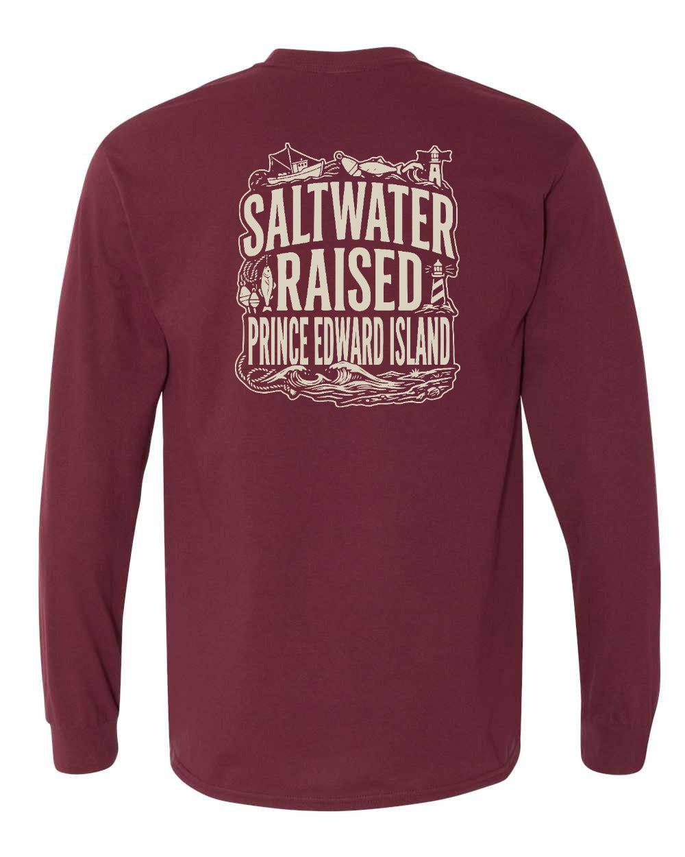 PEI Saltwater Raised Folk Left Chest and Back Long Sleeve Tee - Unisex