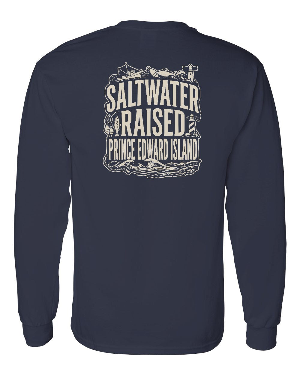 PEI Saltwater Raised Folk Left Chest and Back Long Sleeve Tee - Unisex