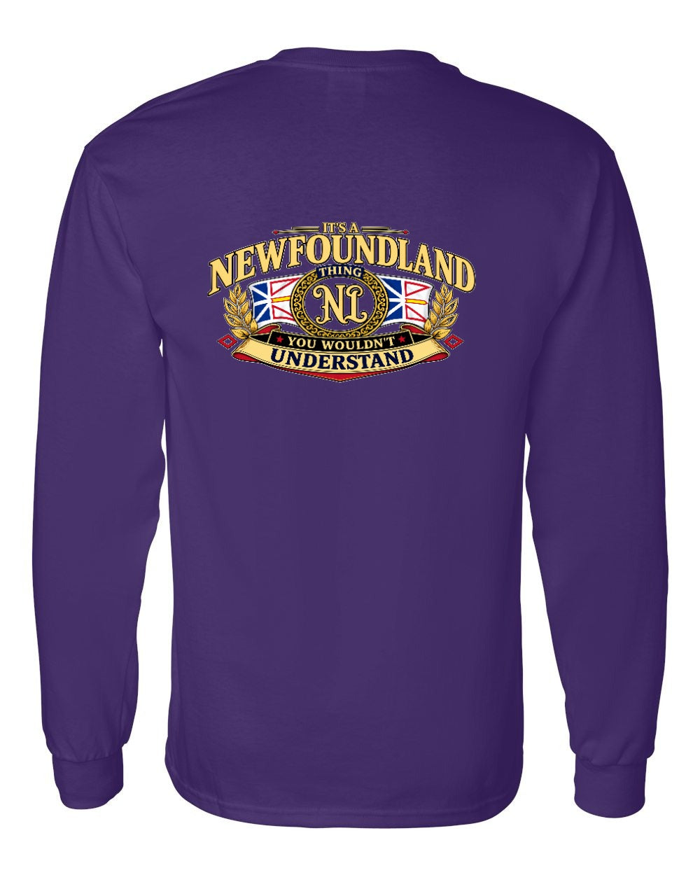 Newfoundland Thing Badge Left Chest and Back Long Sleeve in Purple - back