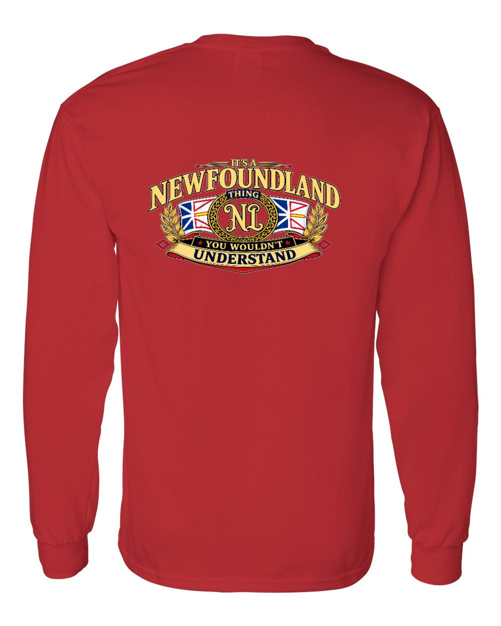 Newfoundland Thing Badge Left Chest and Back Long Sleeve in Red - back