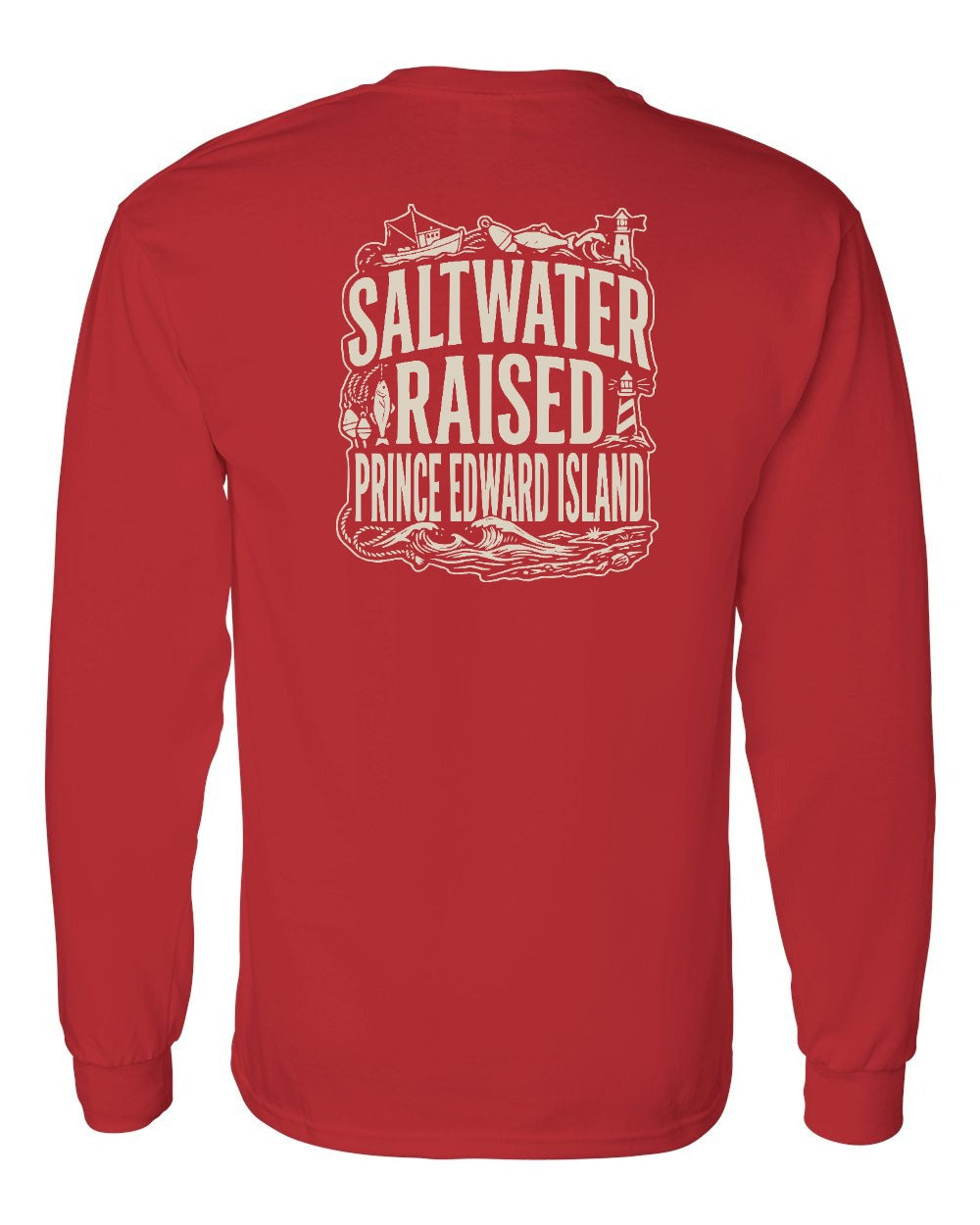PEI Saltwater Raised Folk Left Chest and Back Long Sleeve Tee - Unisex