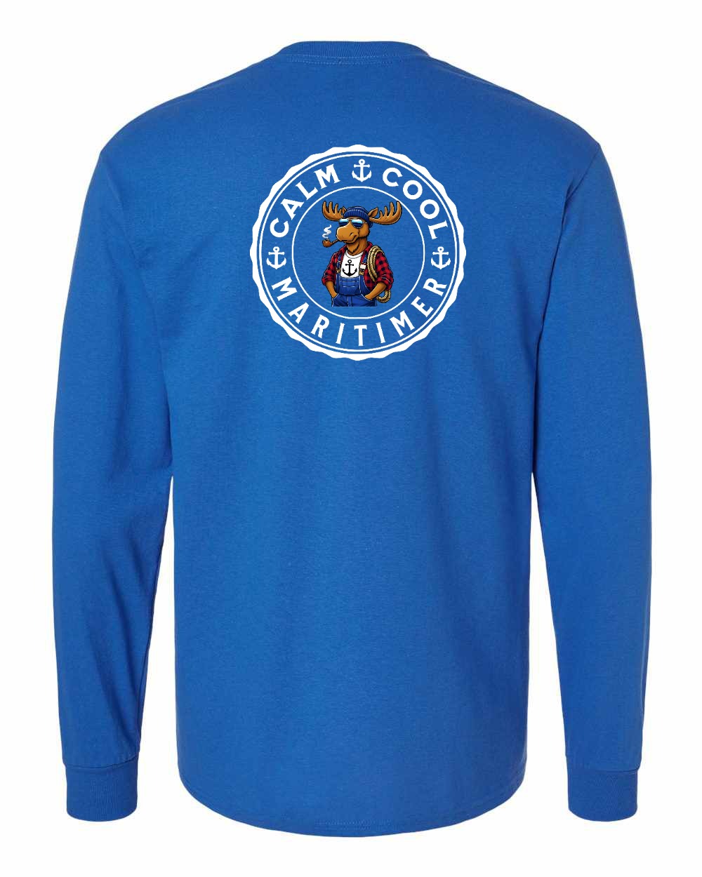 Calm Cool Maritimer Moose Left Chest & Back Long Sleeve Tee - Unisex