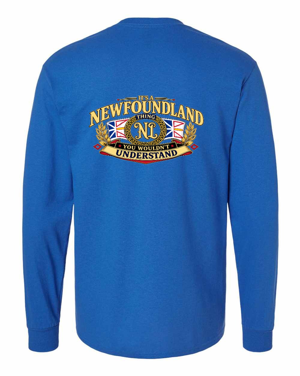 Newfoundland Thing Badge Left Chest and Back Long Sleeve in Royal - back