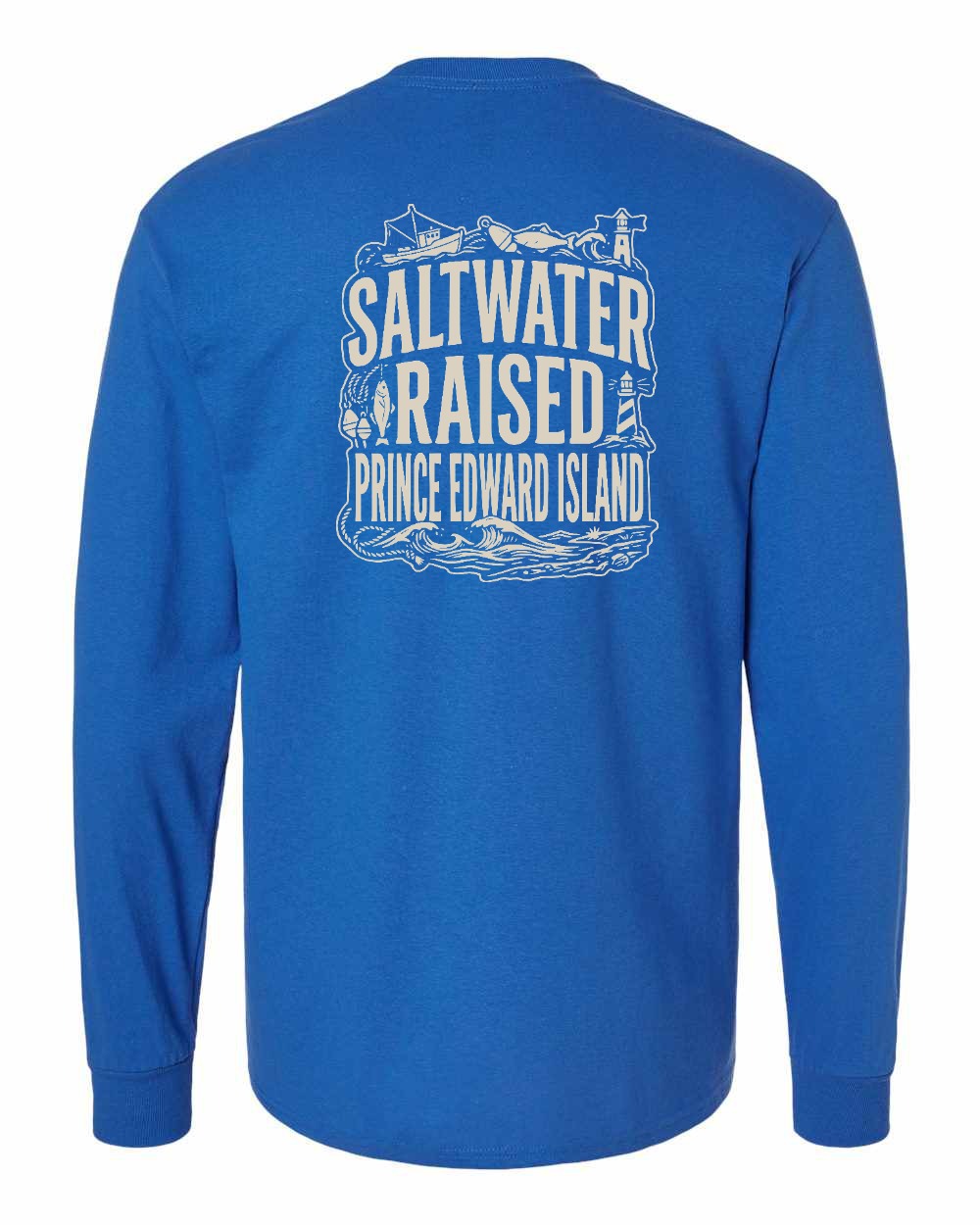 PEI Saltwater Raised Folk Left Chest and Back Long Sleeve Tee - Unisex
