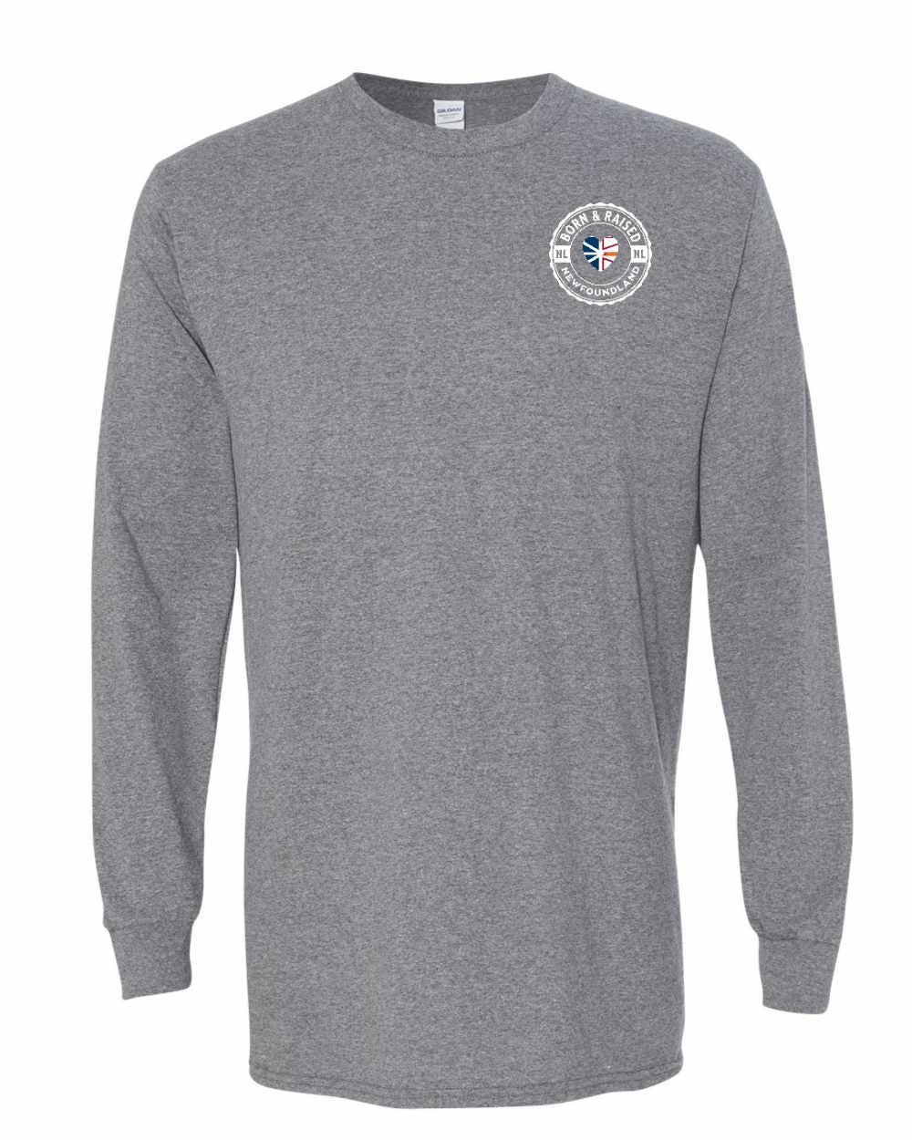 Born and Raised NFLD Heart Flag Left Chest Long Sleeve Tee - Unisex