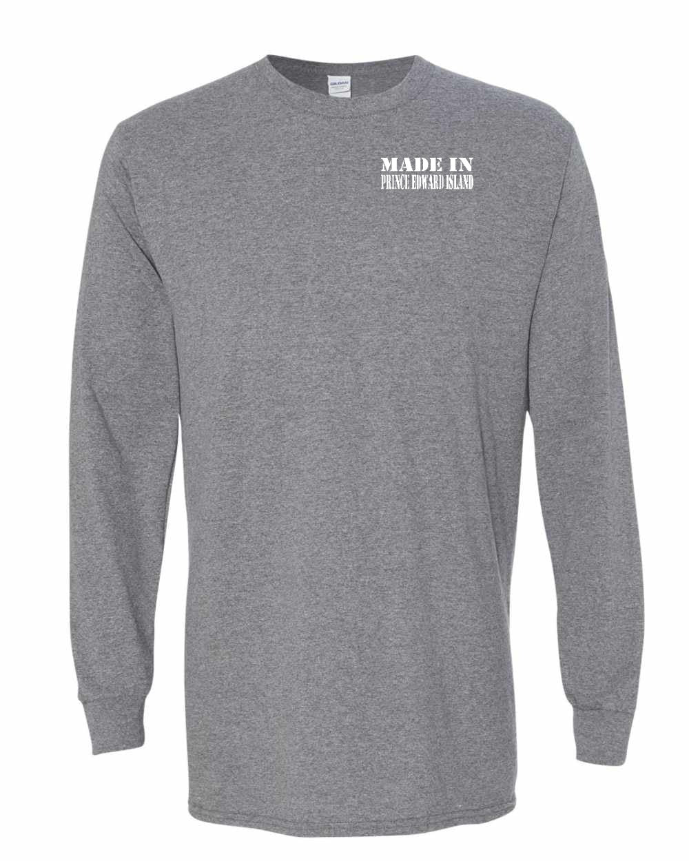 Made in PEI White Lettering Left Chest Long Sleeve Tee - Unisex