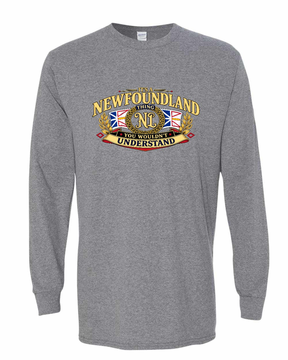 Newfoundland Thing Badge Full Front Long Sleeve in Graphite Heather