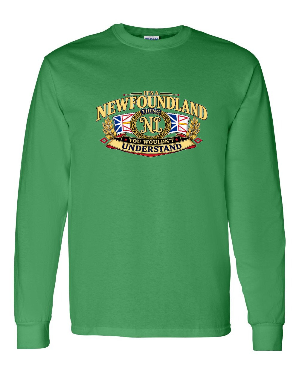 Newfoundland Thing Badge Full Front Long Sleeve in Irish Green