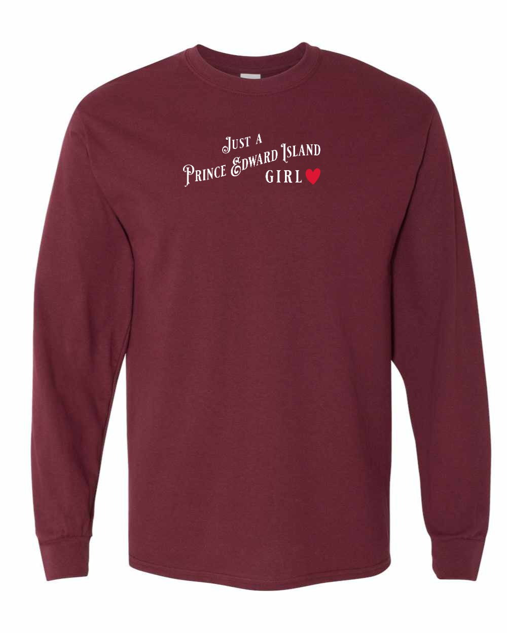 Just a PEI Girl red heart Long Sleeve - Unisex