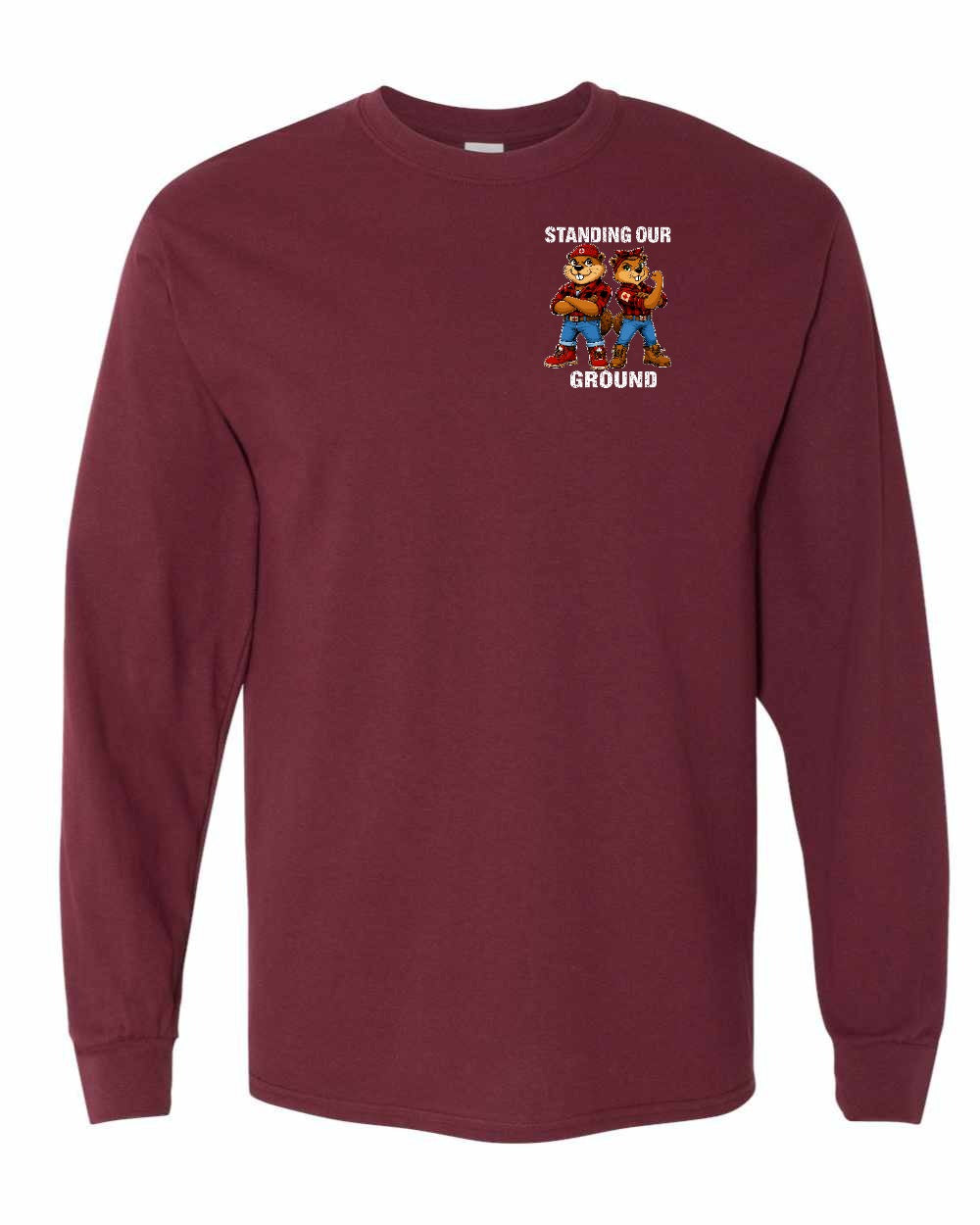 Standing Our Ground Left Chest and Back Long Sleeve in Maroon