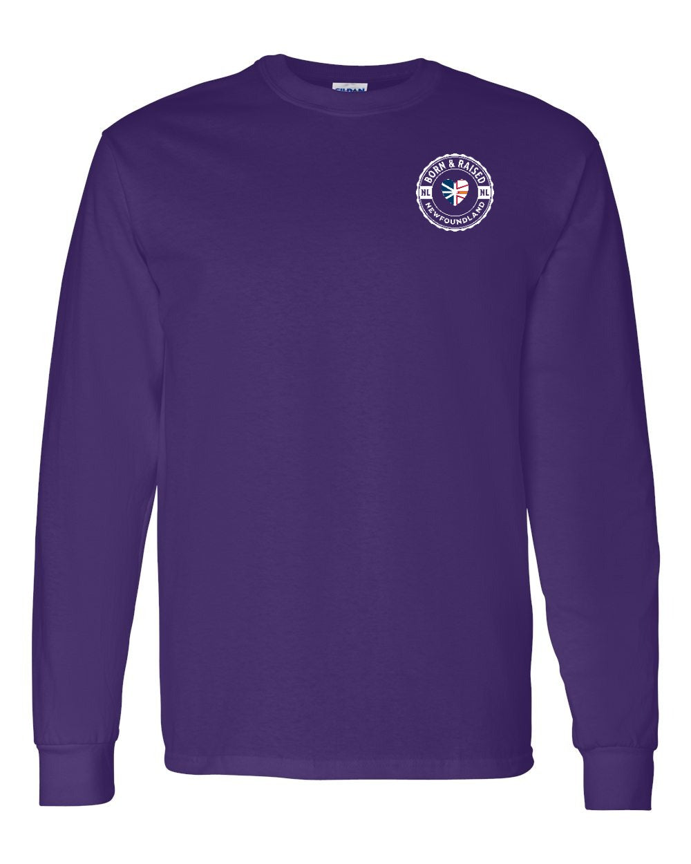 Born and Raised NFLD Heart Flag Left Chest & Back Long Sleeve Tee - Unisex