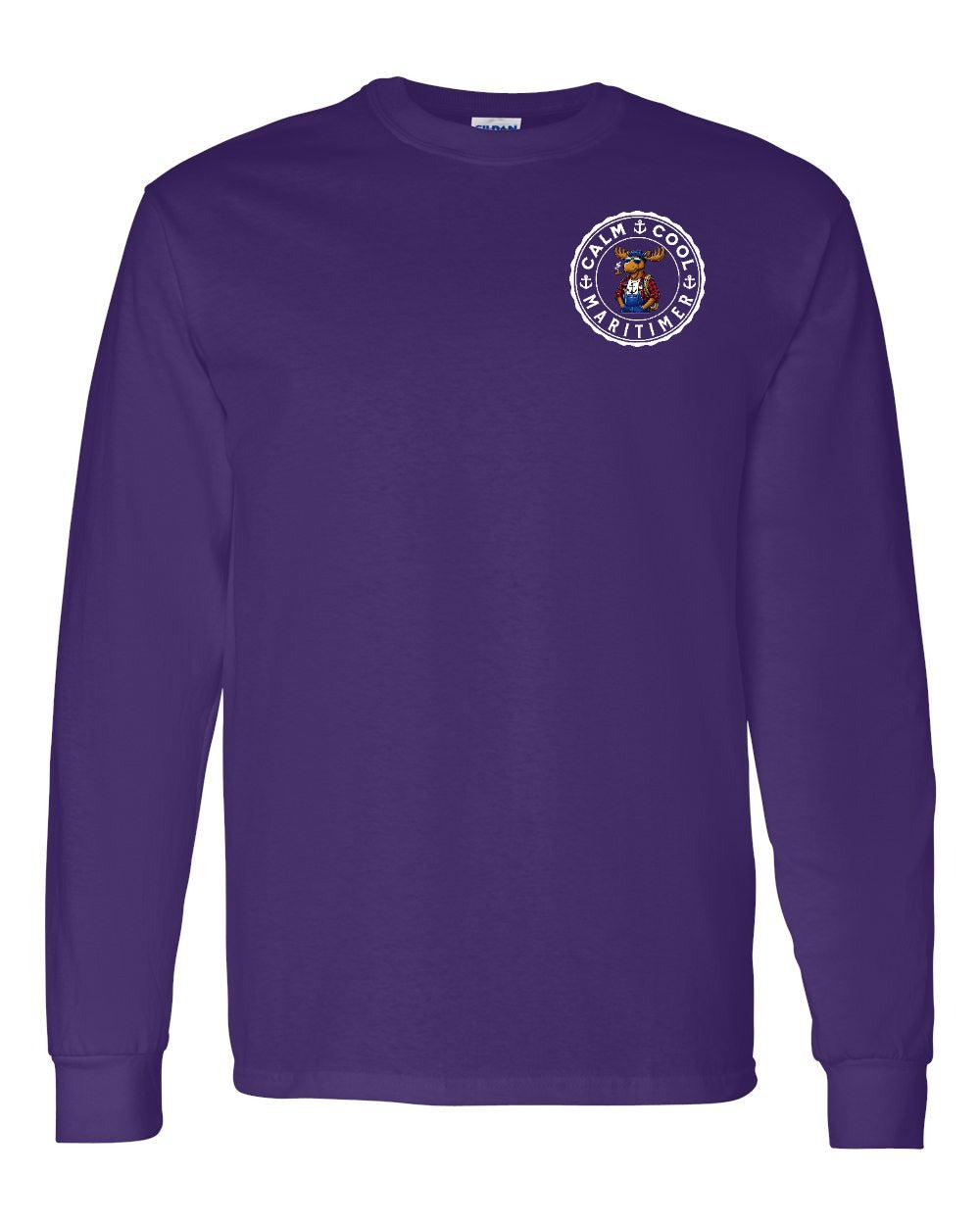 Calm Cool Maritimer Moose Left Chest & Back Long Sleeve Tee - Unisex