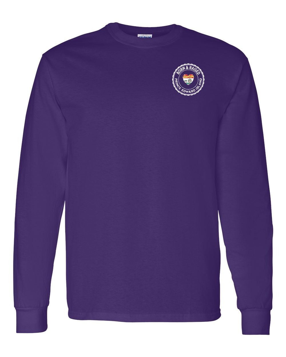 Born and Raised PEI Heart Flag Left Chest Long Sleeve Tee - Unisex