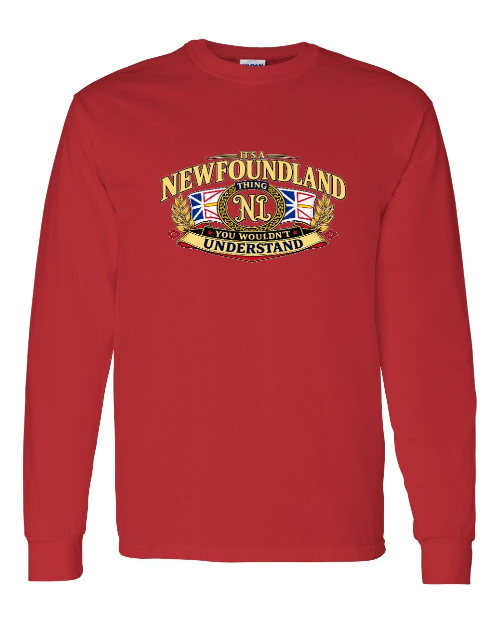 Newfoundland Thing Badge Full Front Long Sleeve in Red