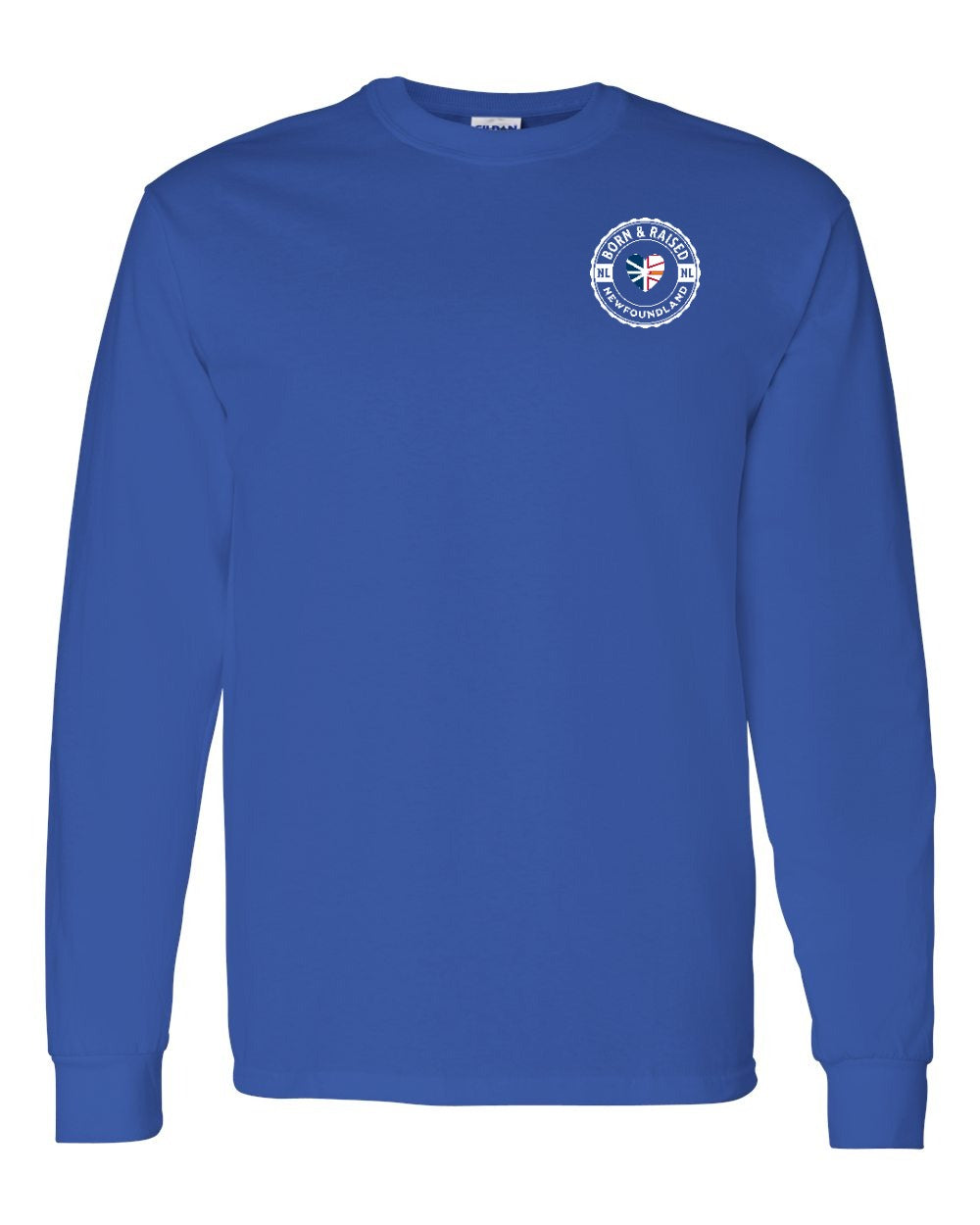 Born and Raised NFLD Heart Flag Left Chest & Back Long Sleeve Tee - Unisex