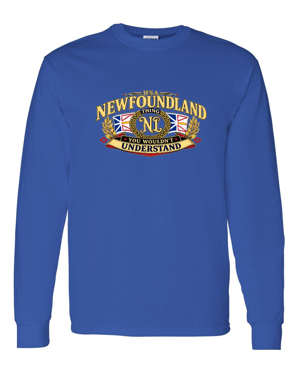 Newfoundland Thing Badge Full Front Long Sleeve in Royal