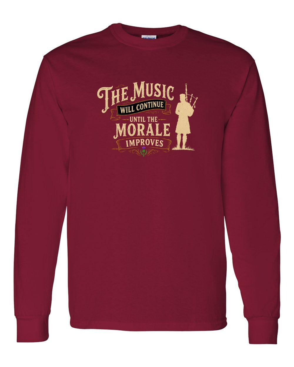 Muisic Will Continue Bagpipes Long Sleeve in Cardinal Red