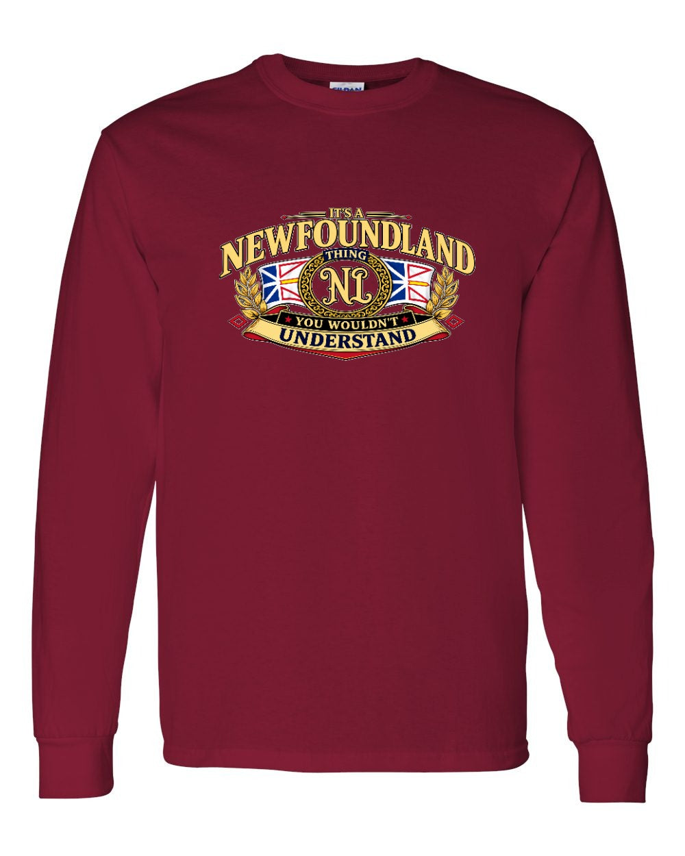 Newfoundland Thing Badge Full Front Long Sleeve in Cardinal Red