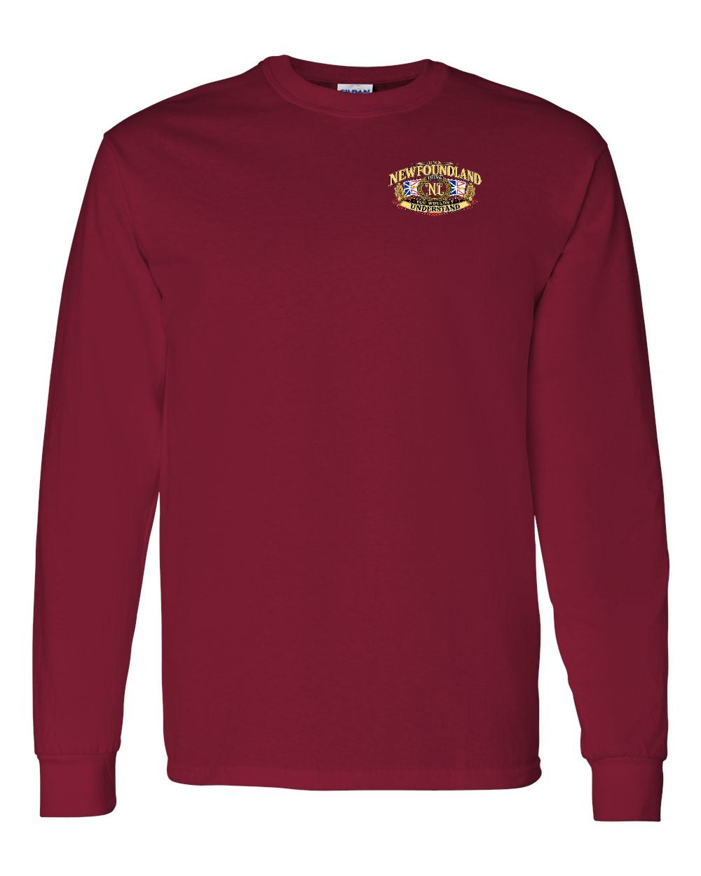 Newfoundland Thing Badge Left Chest and Back Long Sleeve in Cardinal Red