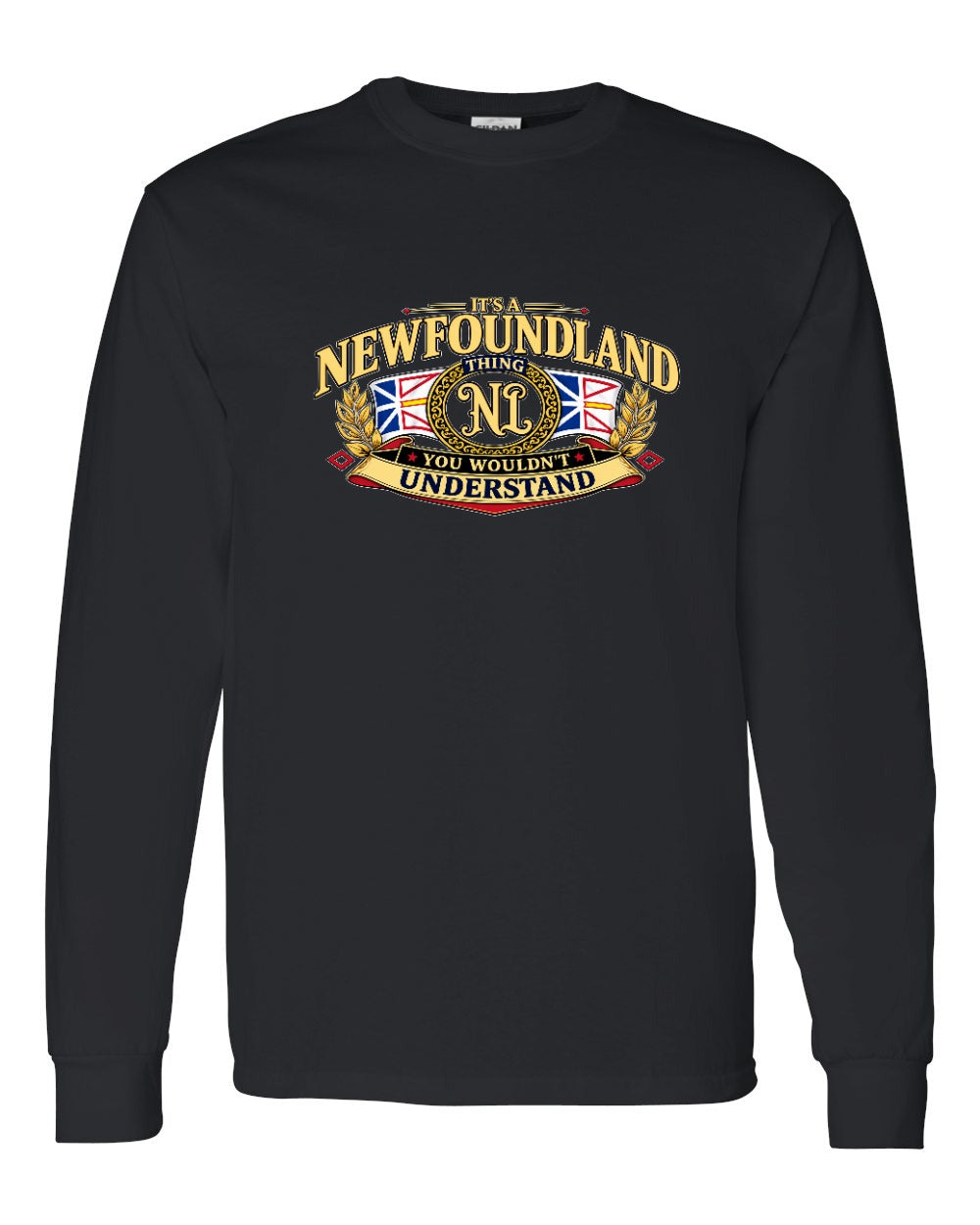 Newfoundland Thing Badge Full Front Long Sleeve in Black
