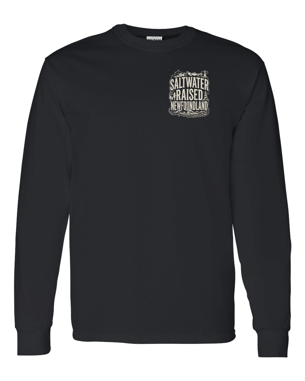 NFLD Saltwater Raised Folk Left Chest and Back Long Sleeve Tee - Unisex