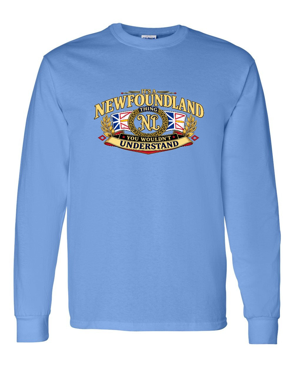 Newfoundland Thing Badge Full Front Long Sleeve in Carolina Blue