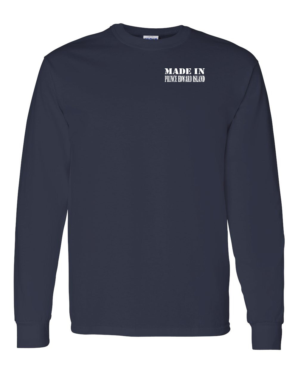 Made in PEI White Lettering Left Chest Long Sleeve Tee - Unisex
