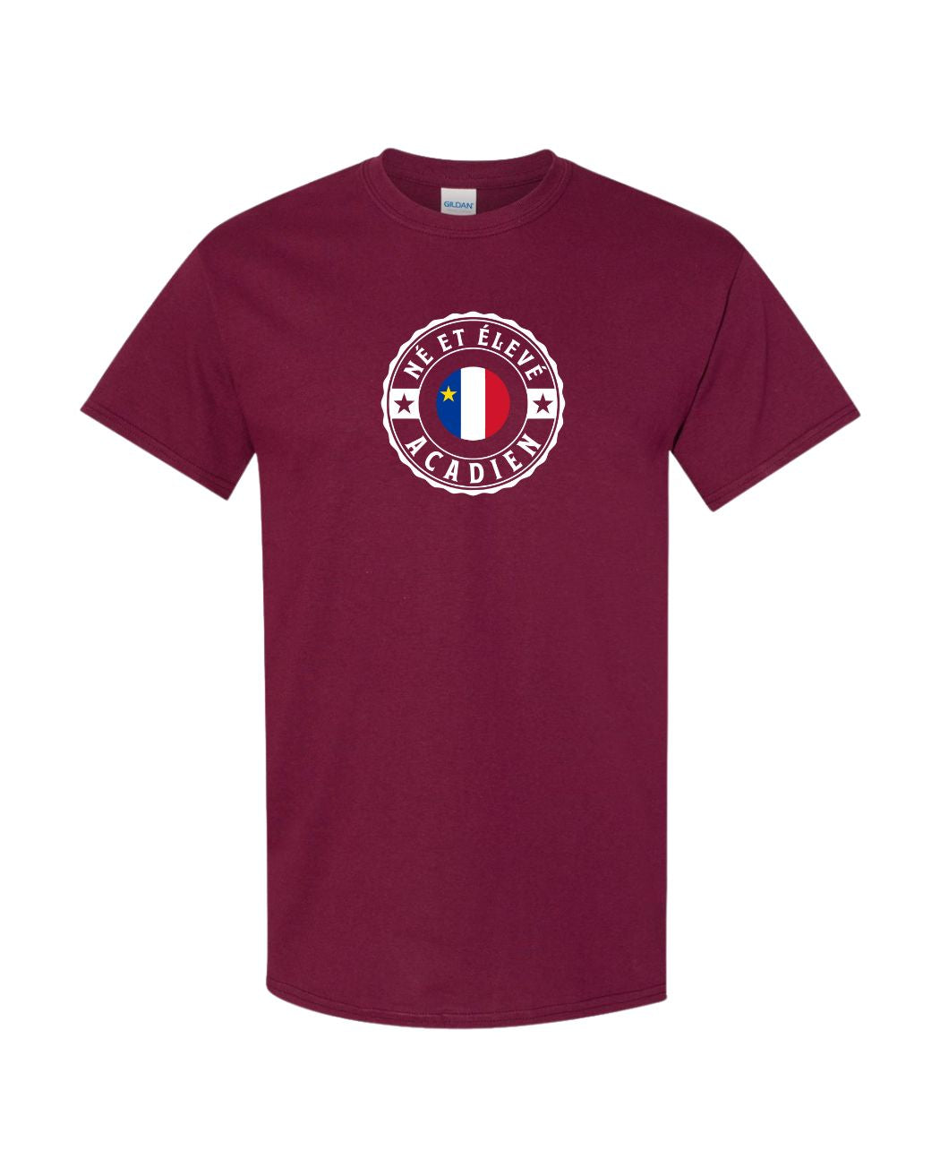 Ne Et Eleve Acadien with Acadian Flag Center Full Front Men's Tee