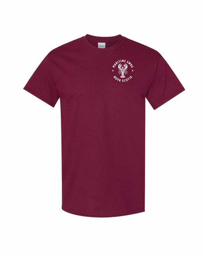 Maritime Swag Nova Scotia Mandala white Lobster Left Chest and Back mens-tee