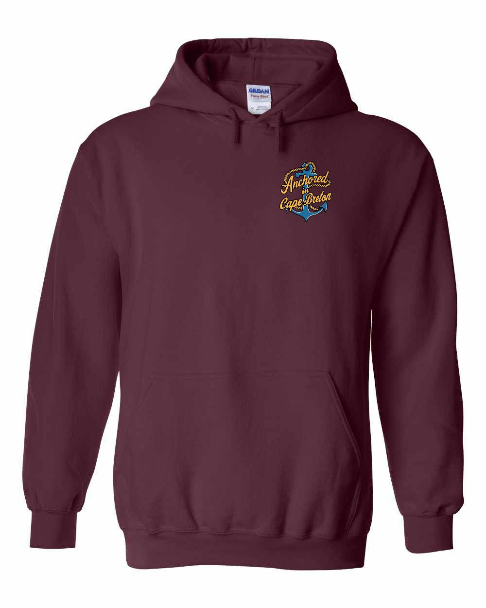 Anchored in Cape Breton (New Design) Left Chest and Back Pullover Hoodie