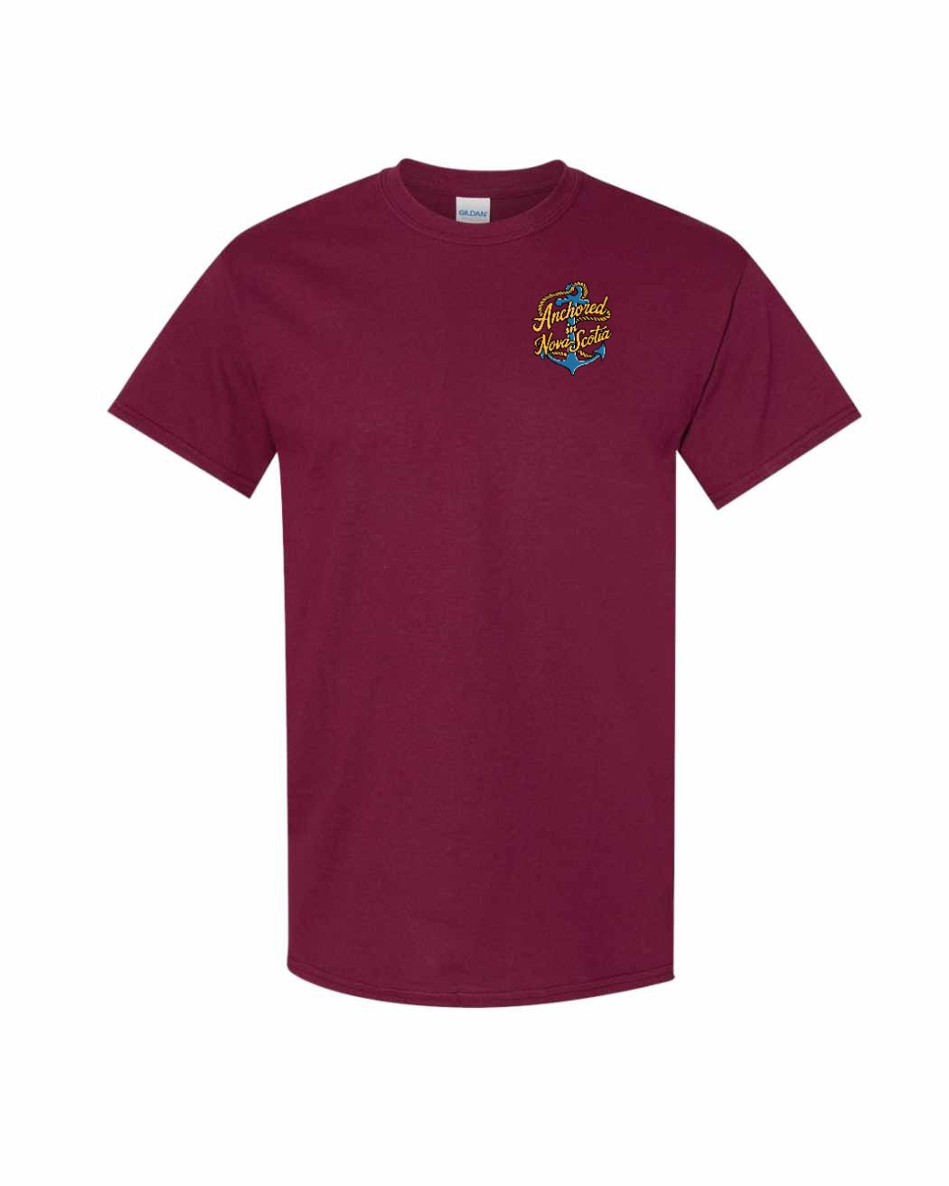 Anchored in Nova Scotia (New Design) Left Chest and Back mens-tee