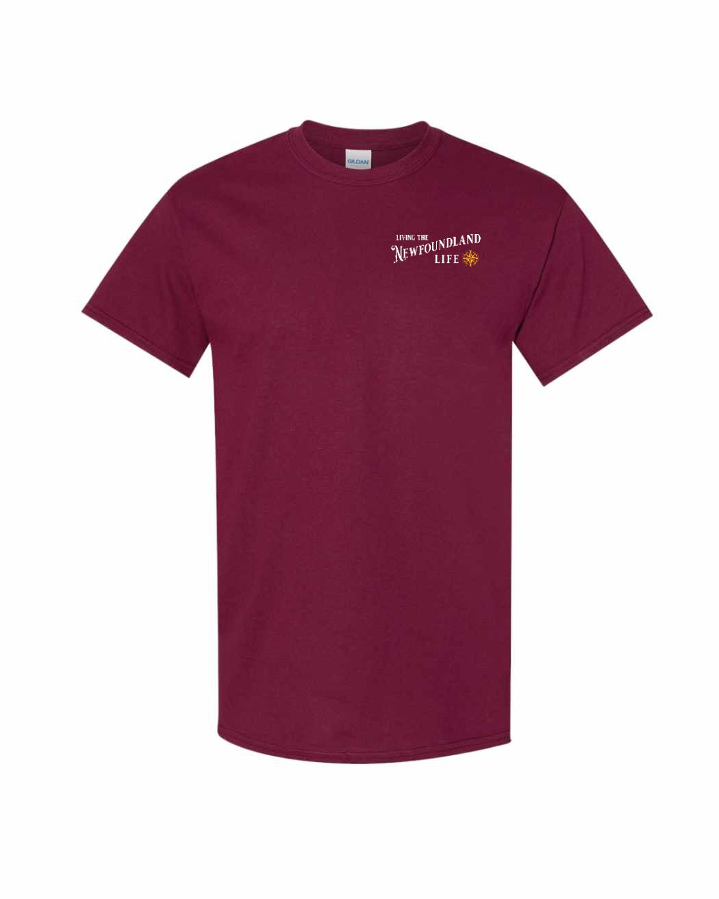 Living the NFLD Life yellow Left Chest and Back Men's Tee