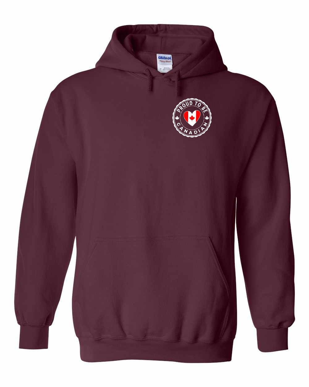Proud to be Canadian Heart Flag Left Chest Pullover Hoodie - Gildan Canada (sewn Internationally) - Unisex