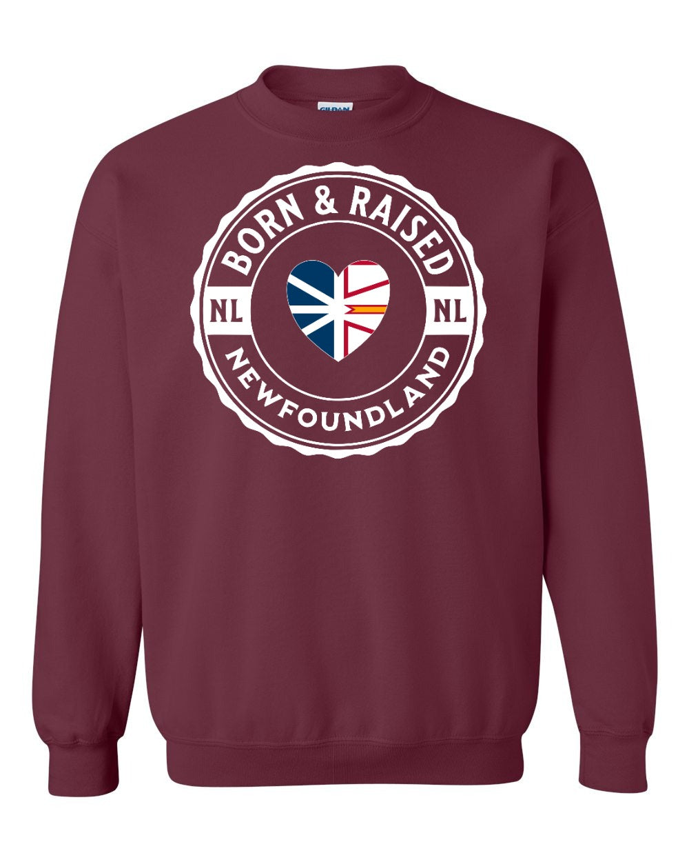 Born and Raised NFLD Heart Flag Crewneck Sweatshirt - Unisex