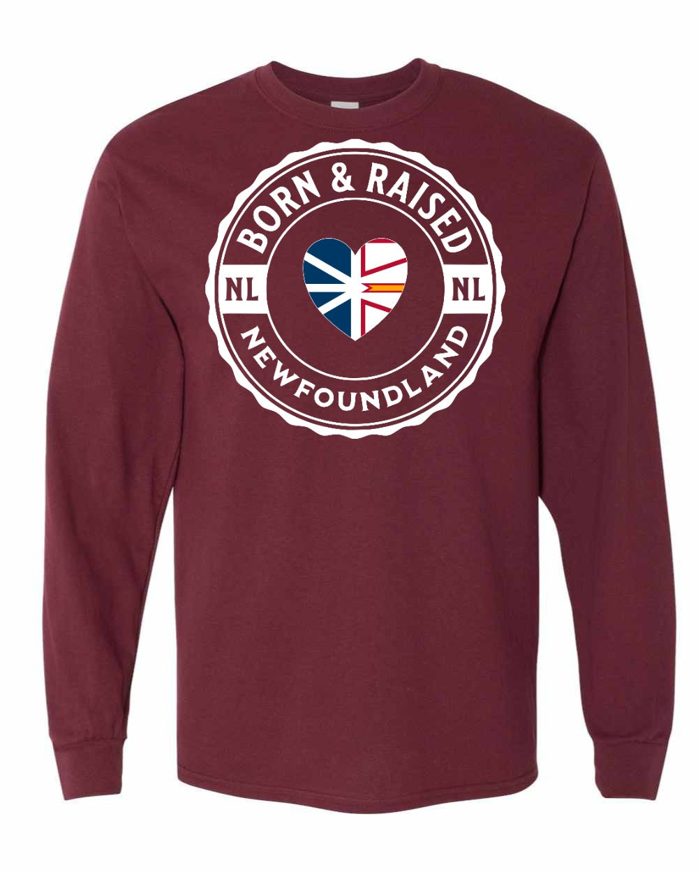Born and Raised NFLD Heart Flag Long Sleeve Tee - Unisex