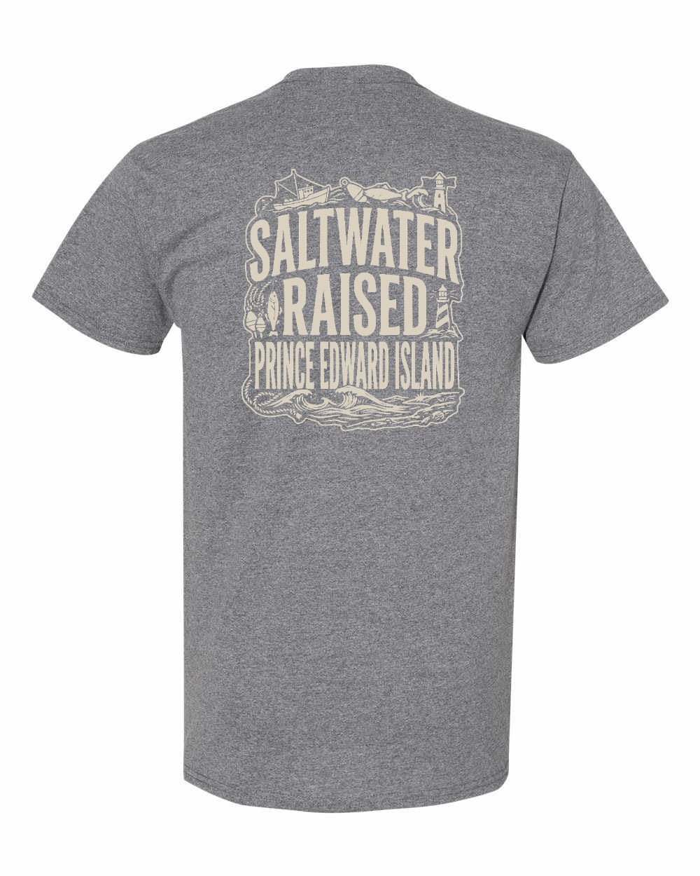 PEI Saltwater Raised Folk Left Chest and Back Men's Tee