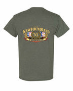 Newfoundland Thing Badge Left Chest and Back Men's Tee in Heather Military Green - back