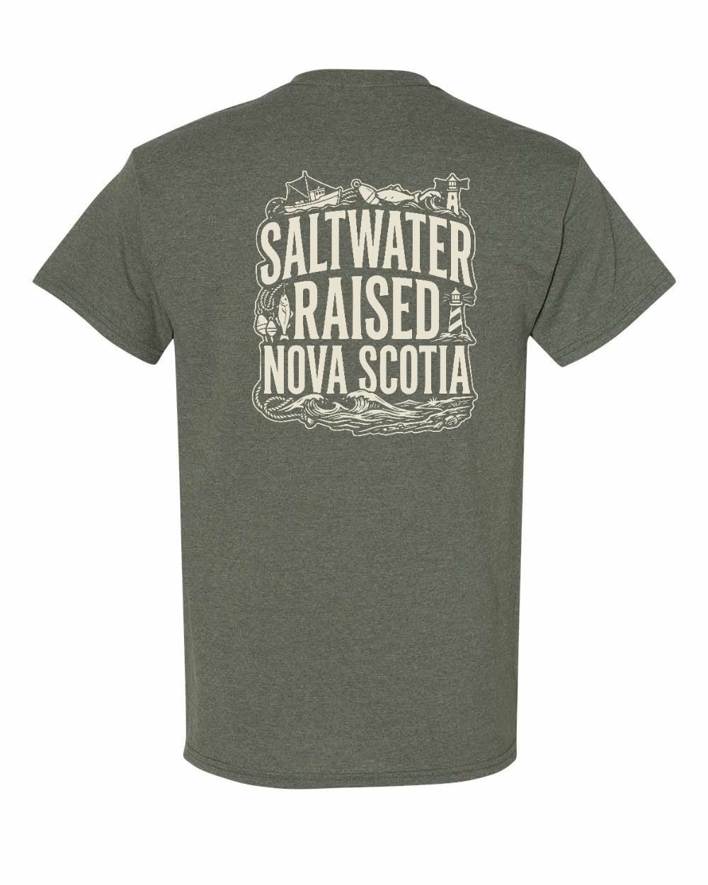 Saltwater Raised NS Folk Left Chest and Back Men's Tee