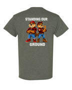 Standing Our Ground Left Chest and Back Men's Tee in Heather Military Green - back