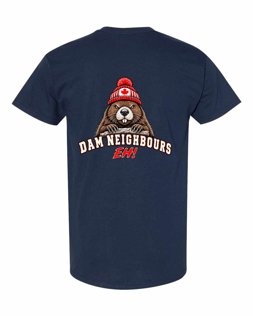 Dam Neighbours Left Chest and Back Men's Tee in Navy - back